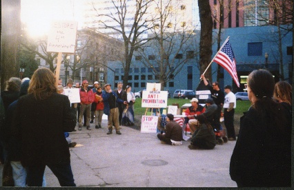 MTF protest, spring 1998, credit below